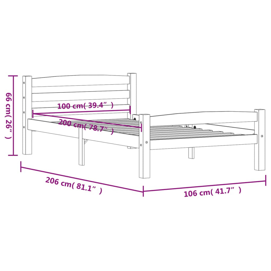 Bedframe massief grenenhout 90x200 cm 90 x 200 cm Lichtbruin