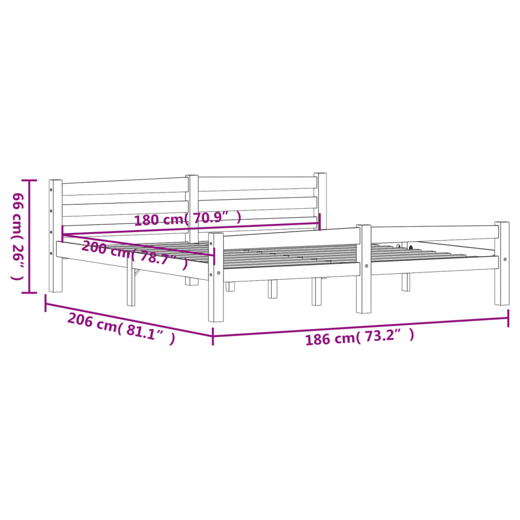 Bedframe massief grenenhout 180x200 cm 180 x 200 cm Lichtbruin