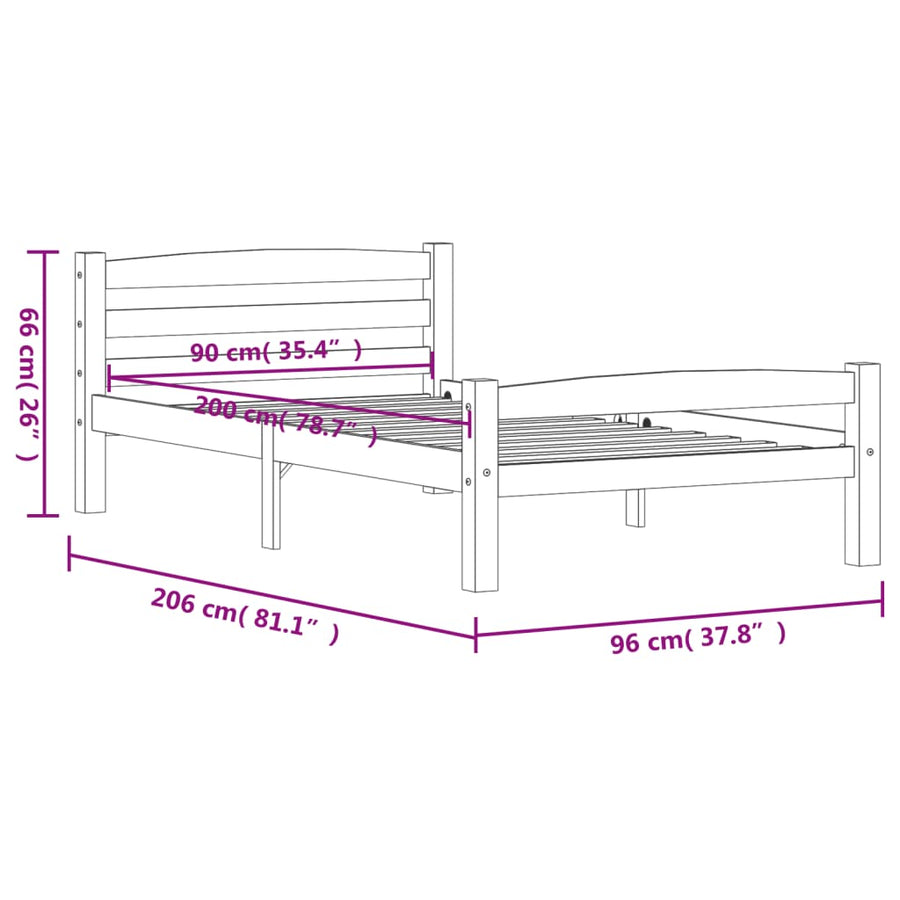 Bedframe massief grenenhout honingbruin 90x200 cm 90 x 200 cm Honingbruin