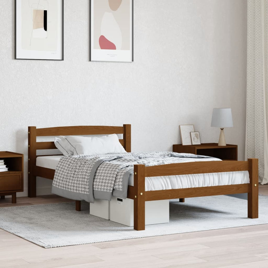 Bedframe massief grenenhout honingbruin 90x200 cm 90 x 200 cm Honingbruin