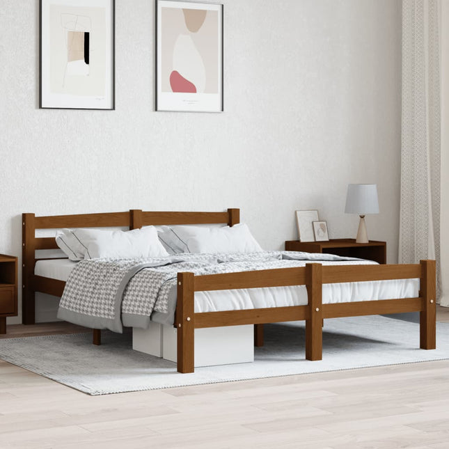 Bedframe massief grenenhout honingbruin 140x200 cm 140 x 200 cm Honingbruin