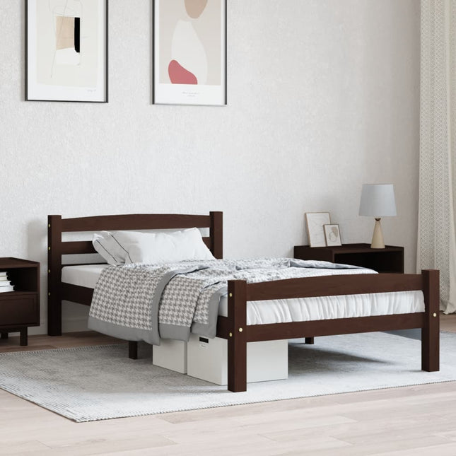 Bedframe massief grenenhout donkerbruin 100x200 cm 100 x 200 cm Donkerbruin