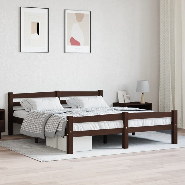 Bedframe massief grenenhout donkerbruin 160x200 cm 160 x 200 cm Donkerbruin