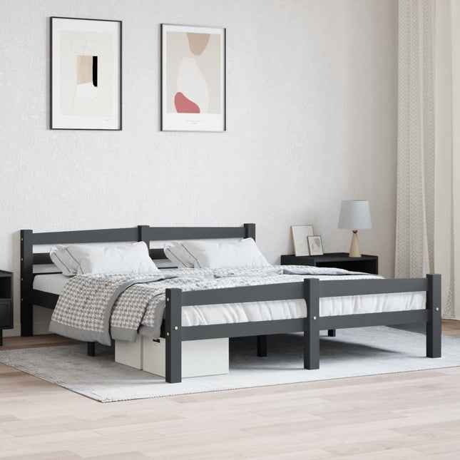 Bedframe massief grenenhout donkergrijs 160x200 cm 160 x 200 cm Donkergrijs