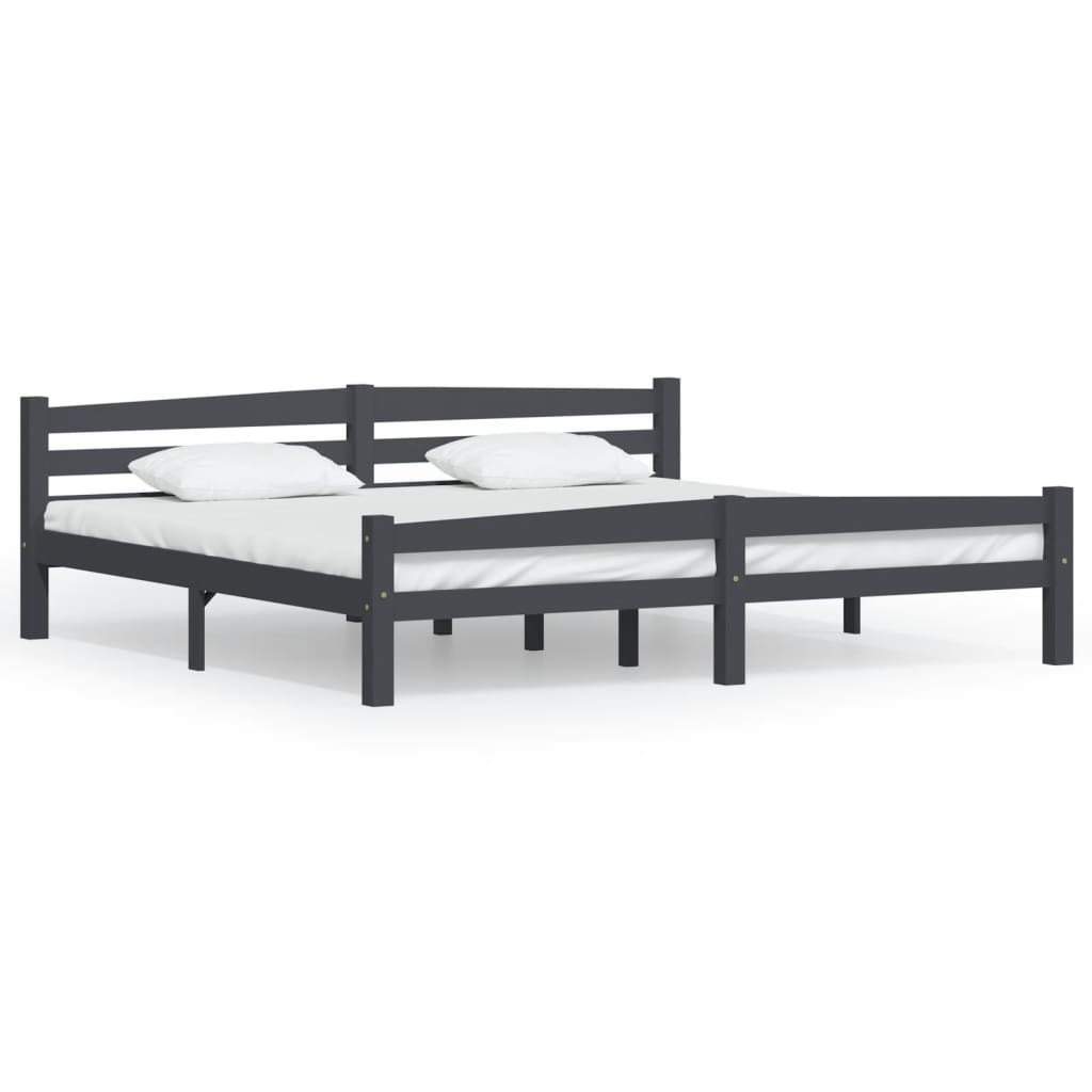 Bedframe massief grenenhout donkergrijs 200x200 cm 200 x 200 cm Donkergrijs