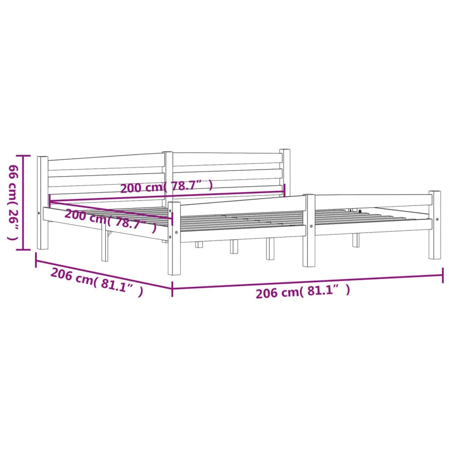 Bedframe massief grenenhout donkergrijs 200x200 cm 200 x 200 cm Donkergrijs