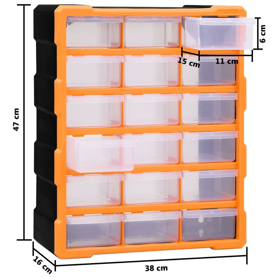 Organiser met 18 medium lades 38x16x47 cm 18 lades Oranje en zwart