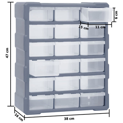 Organiser Met 8 Medium Lades 38X6X47 Cm 18 lades Grijs