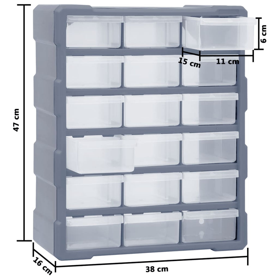 Organiser Met 8 Medium Lades 38X6X47 Cm 18 lades Grijs