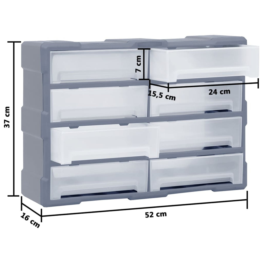 Organiser met 8 grote lades 52x16x37 cm 8 lades Grijs