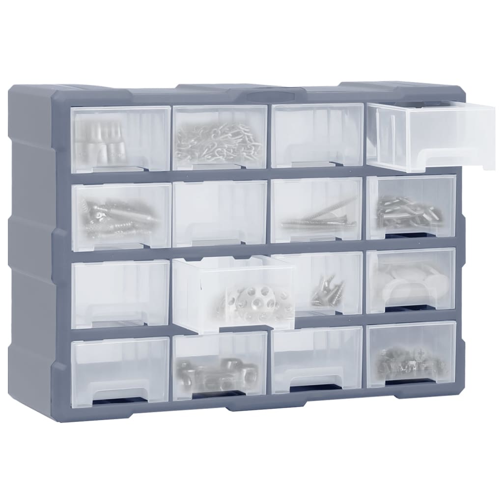 Organiser met 16 medium lades 52x16x37 cm 16 lades Grijs