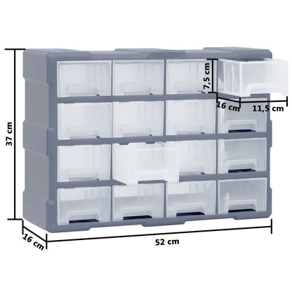 Organiser met 16 medium lades 52x16x37 cm 16 lades Grijs