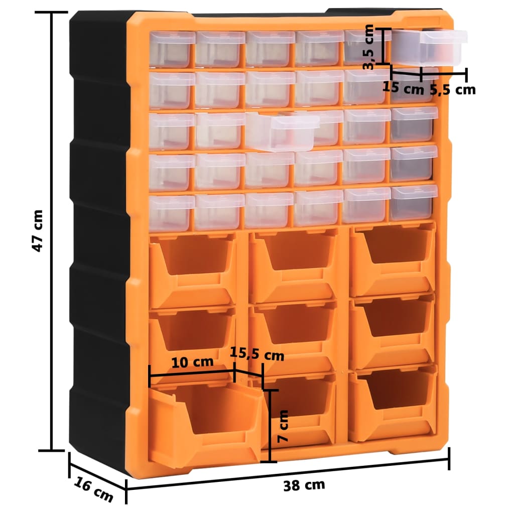 Organiser met 39 lades 38x16x47 cm 30 + 9 lades Oranje en zwart