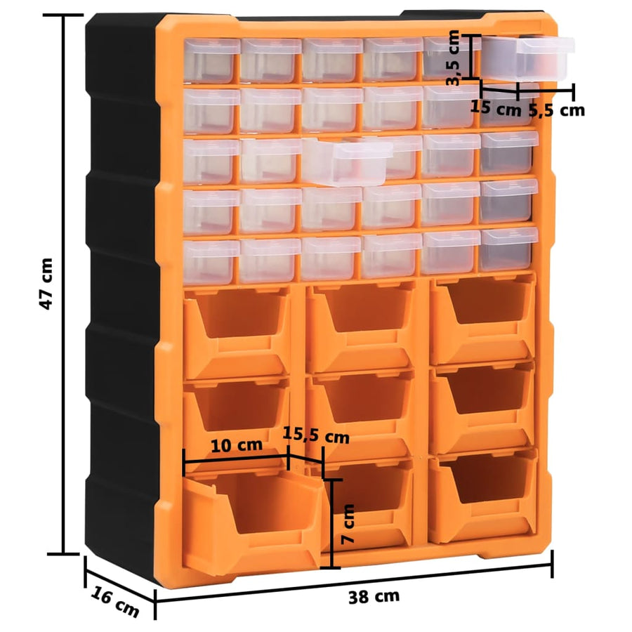 Organiser met 39 lades 38x16x47 cm 30 + 9 lades Oranje en zwart