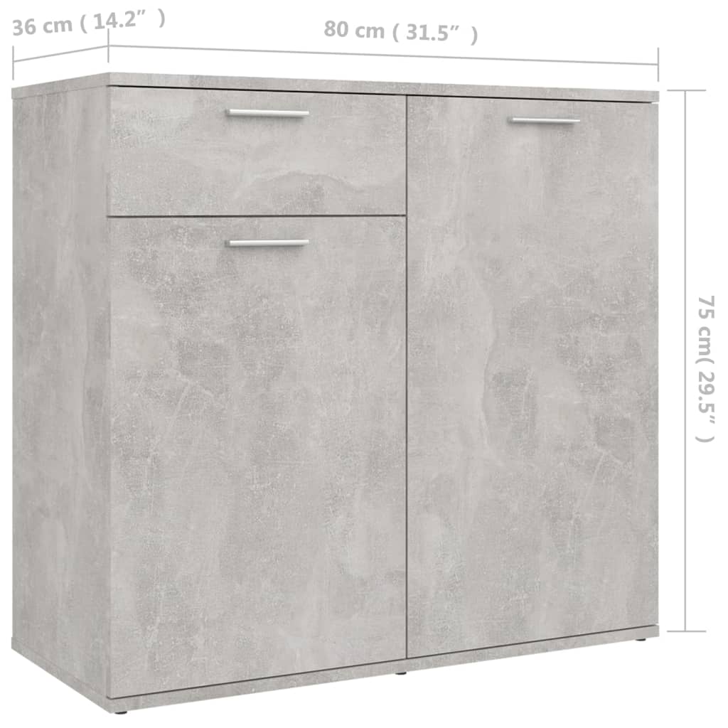 Dressoir Spaanplaat 80 x 36 x 75 cm Betongrijs