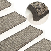 Trapmatten 15 stuks sisal-look 65x21x4 cm grijs beige