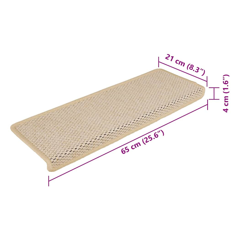 Trapmatten zelfklevend 15 st sisal-look 65x21x4 cm crèmekleurig