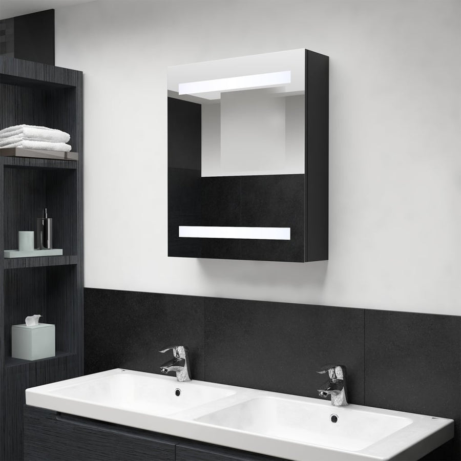 Badkamerkast Met Spiegel En Led 50X4X60 Cm Zwart