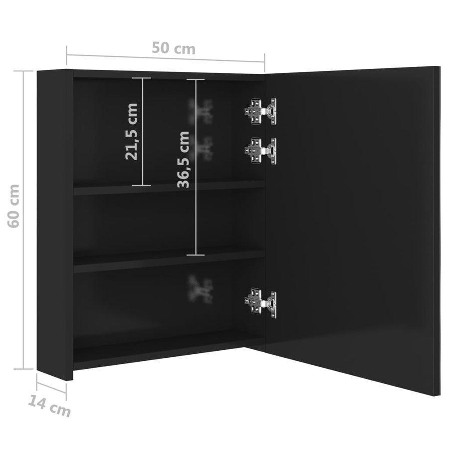 Badkamerkast Met Spiegel En Led 50X4X60 Cm Glanzend zwart