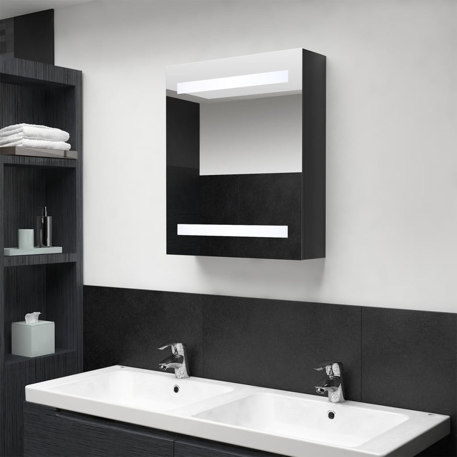 Badkamerkast Met Spiegel En Led 50X4X60 Cm Glanzend zwart