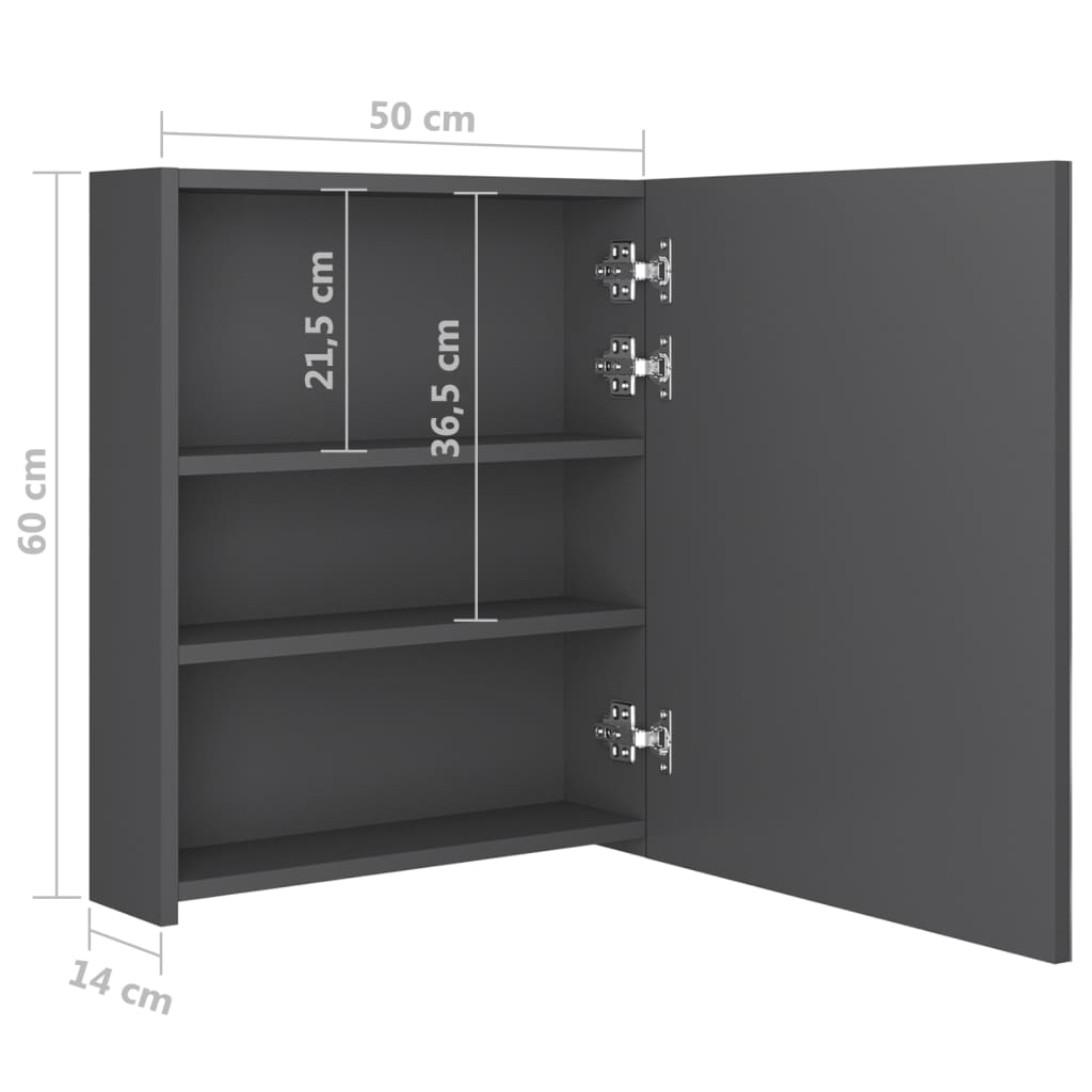 Badkamerkast Met Spiegel En Led 50X4X60 Cm Grijs