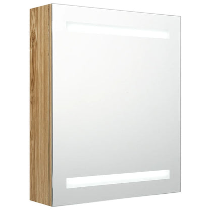 Badkamerkast Met Spiegel En Led 50X14X60 Cm Kleurig Eiken