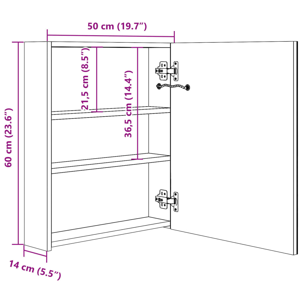 Badkamerkast Met Spiegel En Led 50X14X60 Cm Kleurig Eiken