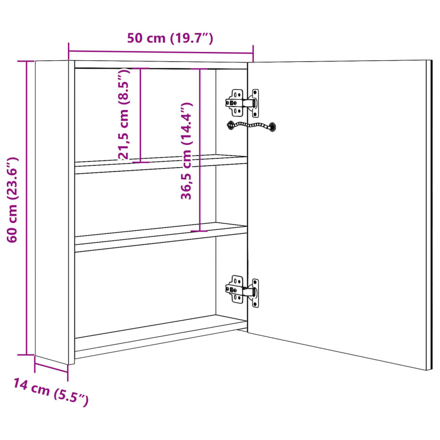 Badkamerkast Met Spiegel En Led 50X14X60 Cm Kleurig Eiken