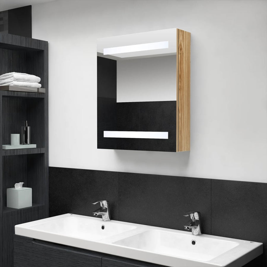 Badkamerkast Met Spiegel En Led 50X14X60 Cm Kleurig Eiken