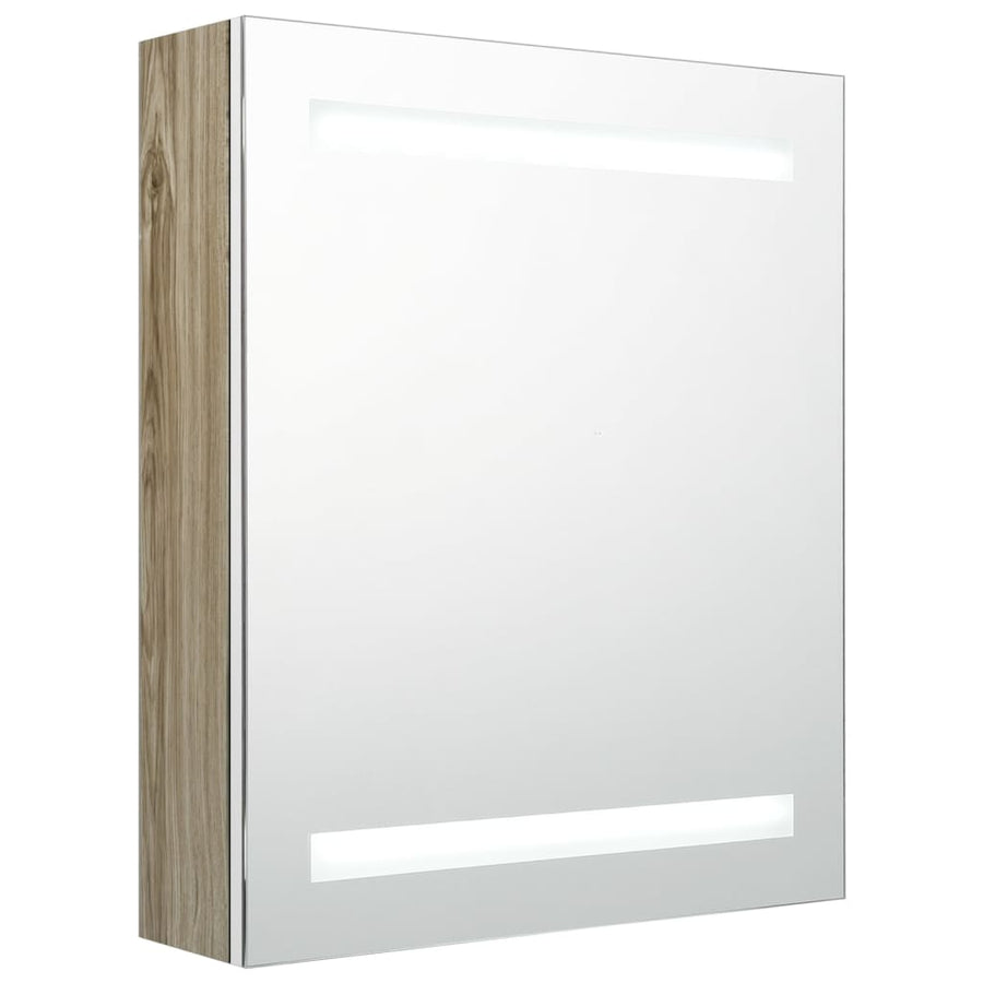 Badkamerkast Met Spiegel En Led 50X4X60 Cm Kleurig Wit en eiken