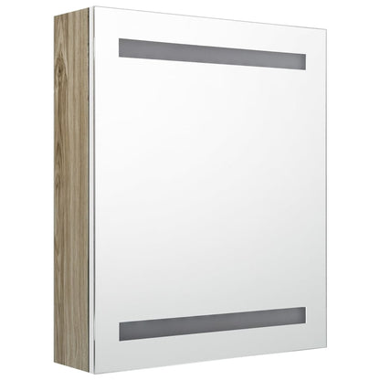Badkamerkast Met Spiegel En Led 50X4X60 Cm Kleurig Wit en eiken