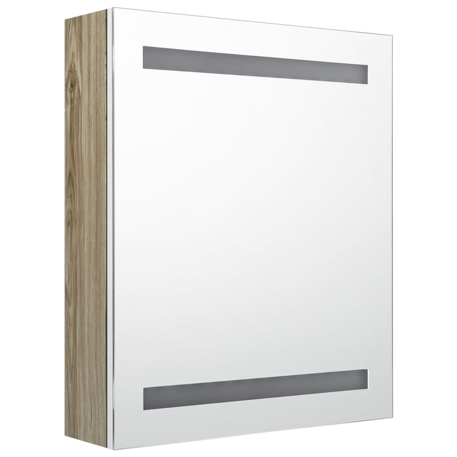 Badkamerkast Met Spiegel En Led 50X4X60 Cm Kleurig Wit en eiken