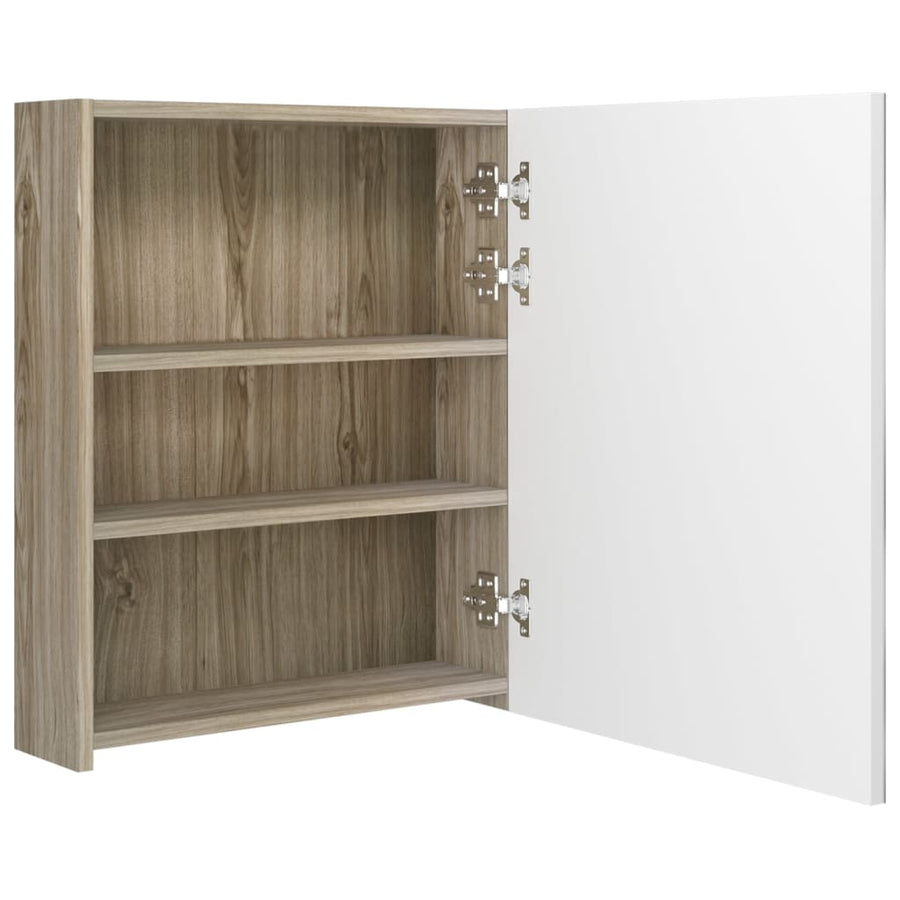 Badkamerkast Met Spiegel En Led 50X4X60 Cm Kleurig Wit en eiken