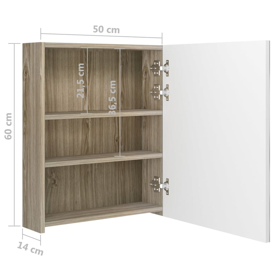 Badkamerkast Met Spiegel En Led 50X4X60 Cm Kleurig Wit en eiken