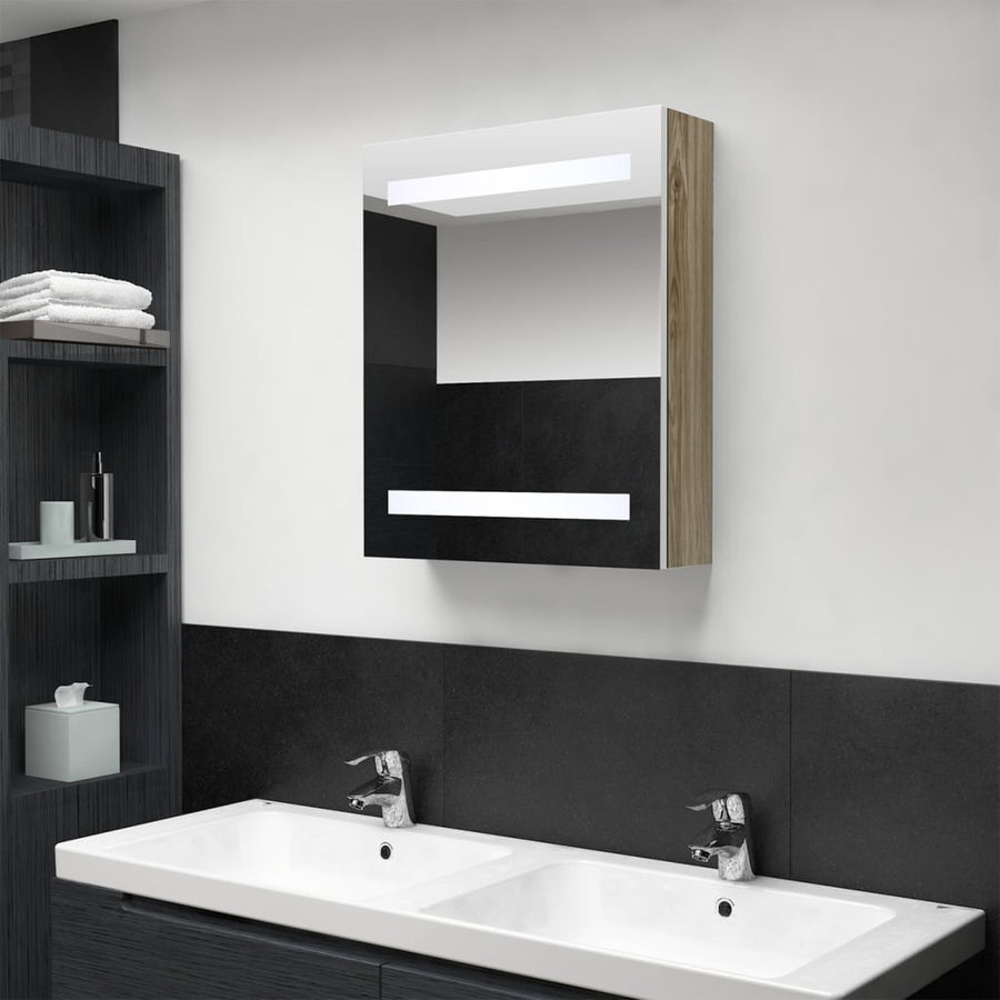 Badkamerkast Met Spiegel En Led 50X4X60 Cm Kleurig Wit en eiken