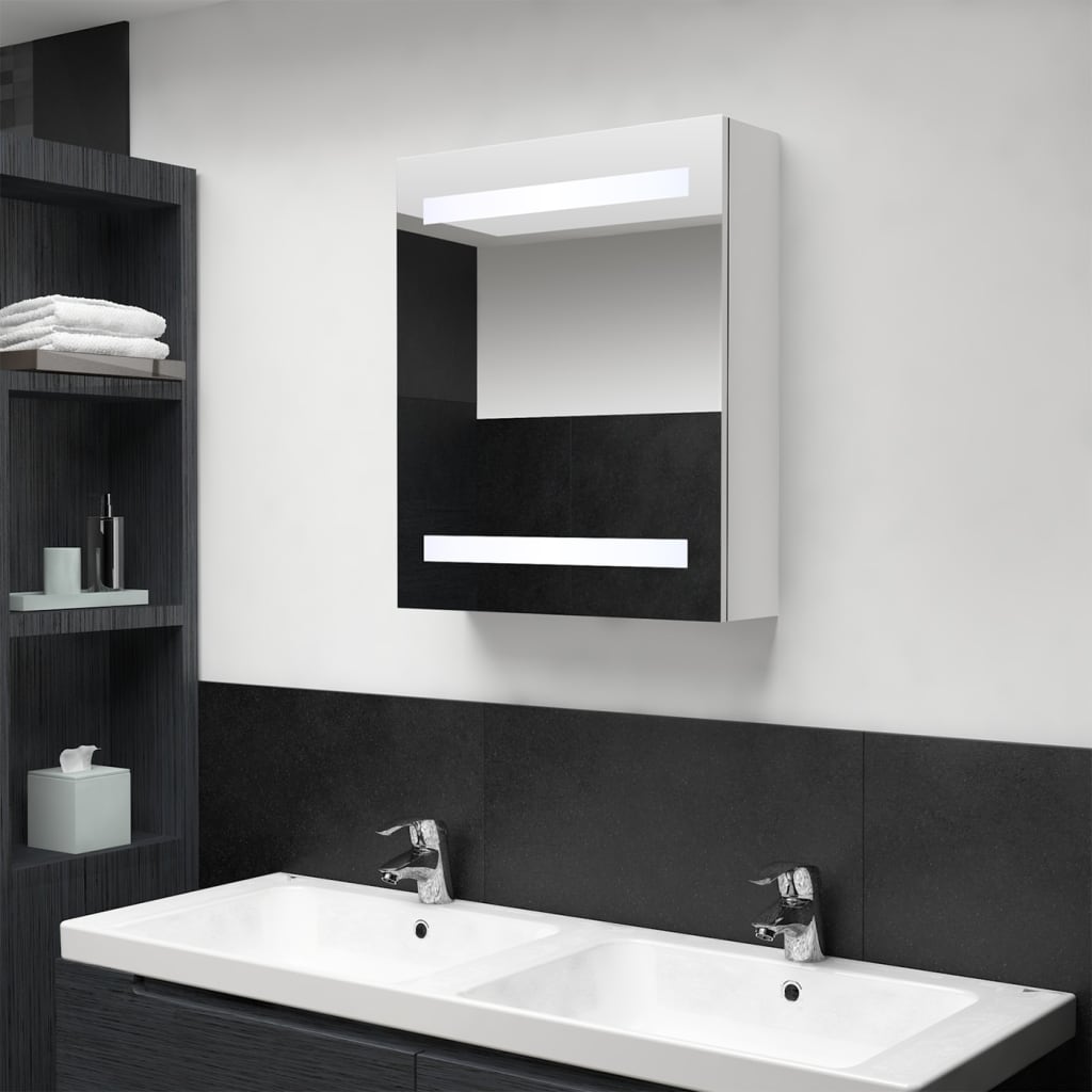 Badkamerkast Met Spiegel En Led 50X4X60 Cm Glanzend wit