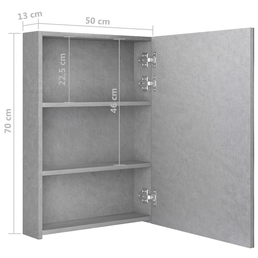 Badkamerkast Met Spiegel En Led 50X3X70 Cm Betongrijs