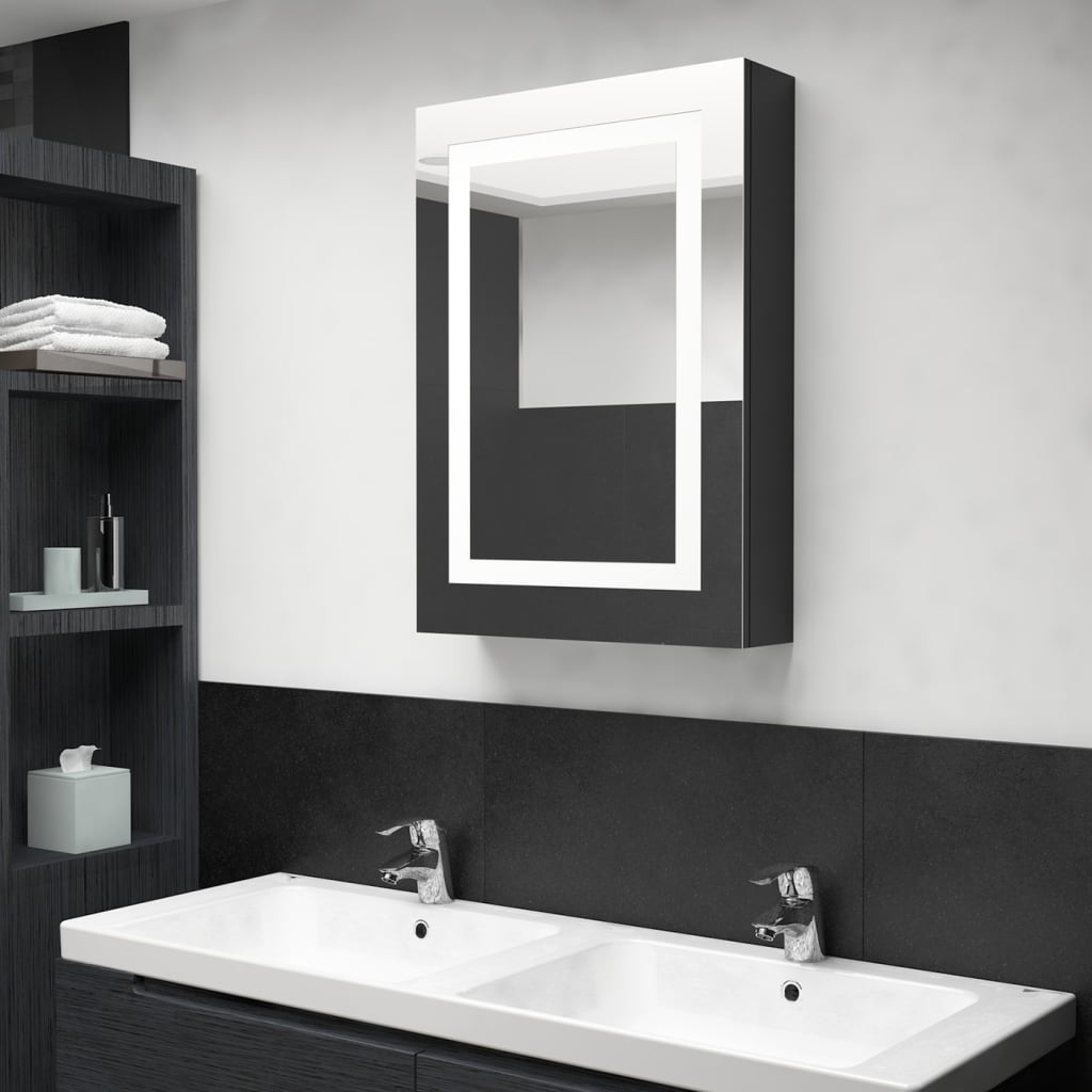 Badkamerkast Met Spiegel Led 50X3X70 Cm Glanzend zwart