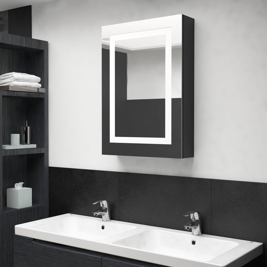 Badkamerkast Met Spiegel Led 50X3X70 Cm Glanzend zwart
