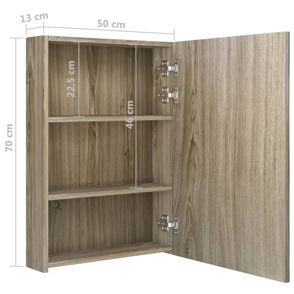 Badkamerkast Met Spiegel En Led 50X3X70 Cm Kleurig Eiken