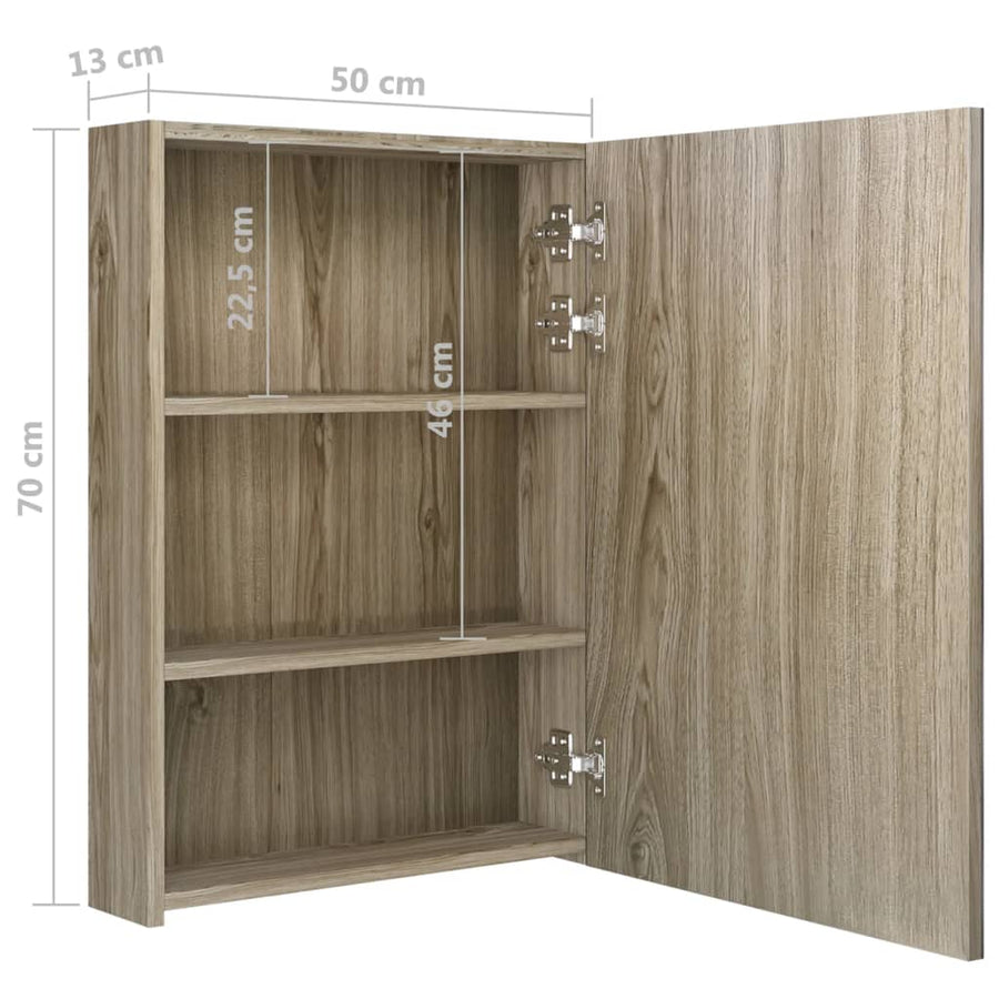 Badkamerkast Met Spiegel En Led 50X3X70 Cm Kleurig Eiken