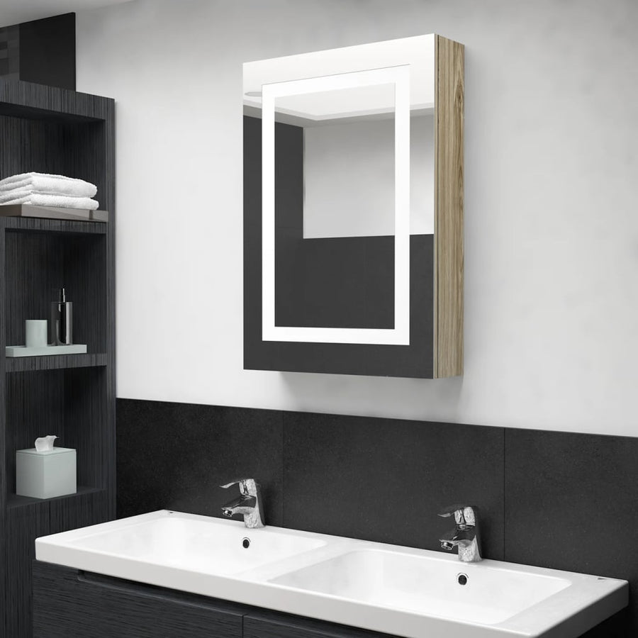 Badkamerkast Met Spiegel En Led 50X3X70 Cm Kleurig Eiken