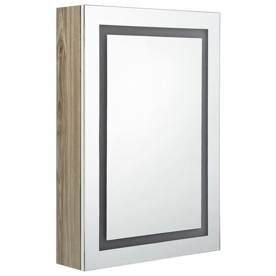 Badkamerkast Met Spiegel En Led 50X3X70 Cm Kleurig Wit en eiken