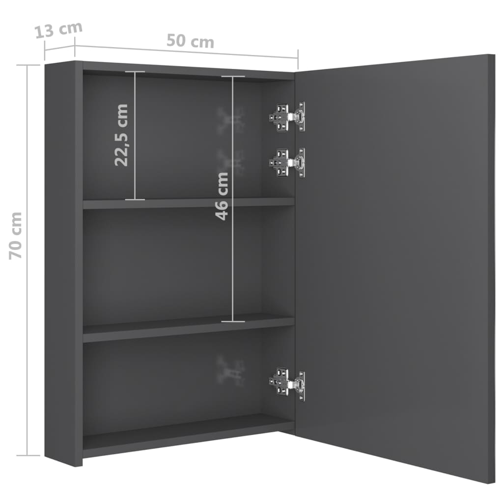 Badkamerkast Met Spiegel En Led 50 x 13 x 70 cm Glanzend grijs