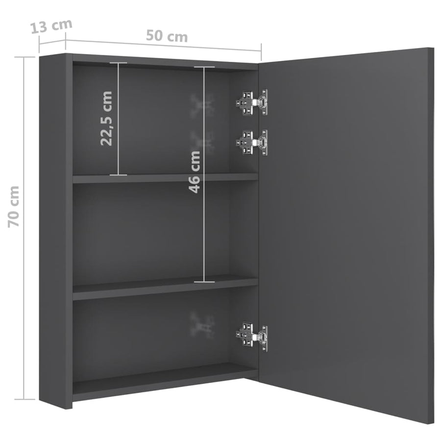Badkamerkast Met Spiegel En Led 50 x 13 x 70 cm Glanzend grijs