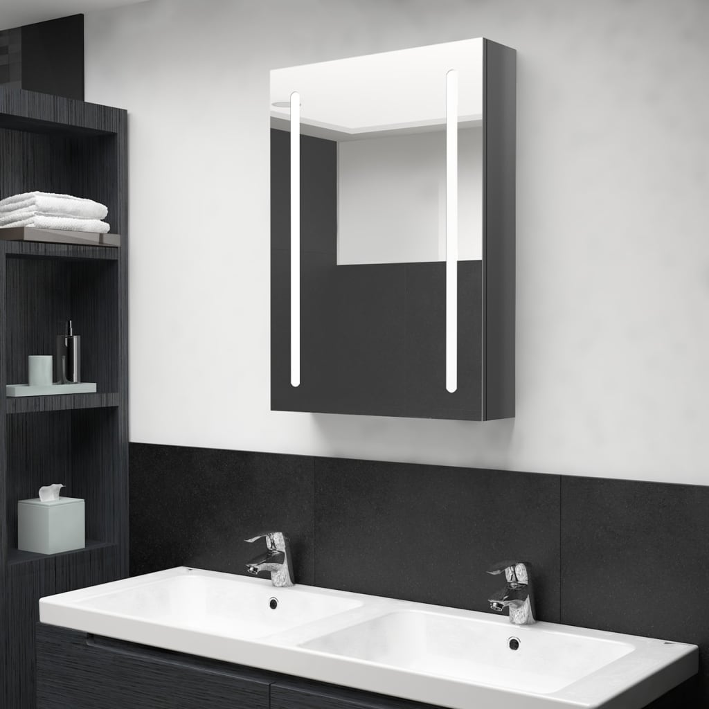 Badkamerkast Met Spiegel En Led 50 x 13 x 70 cm Glanzend grijs