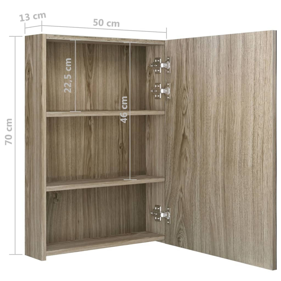 Badkamerkast Met Spiegel En Led Kleurig 50 x 13 x 70 cm Eiken