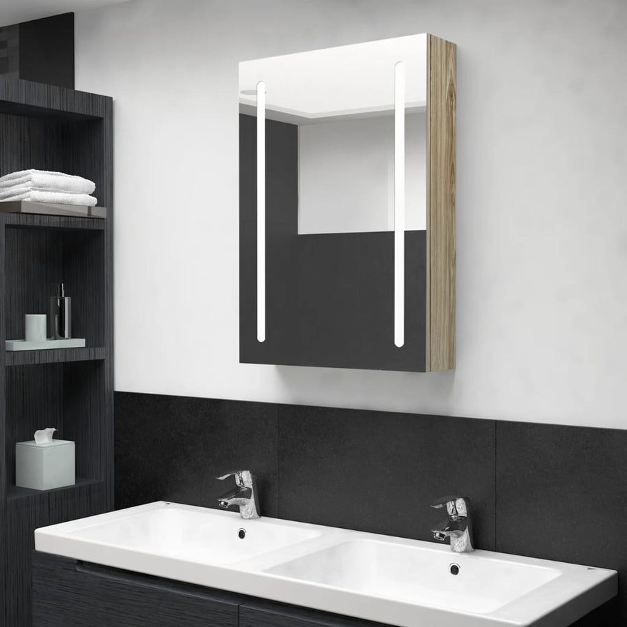 Badkamerkast Met Spiegel En Led Kleurig 50 x 13 x 70 cm Eiken