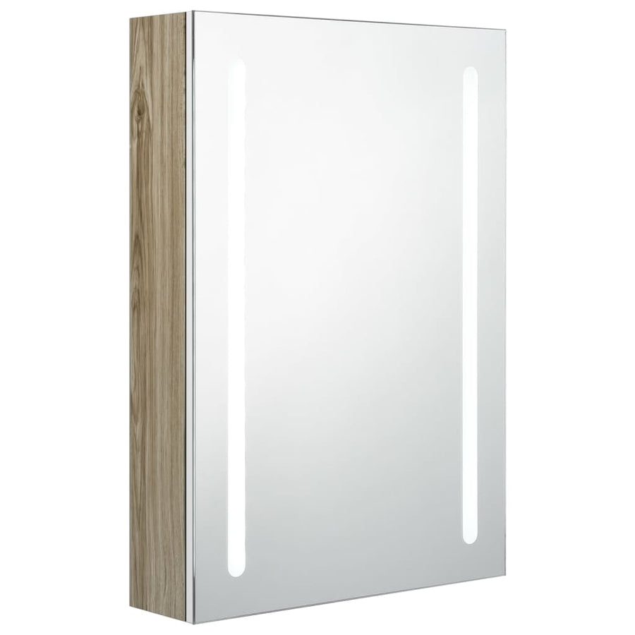 Badkamerkast Met Spiegel En Led Kleurig 50 x 13 x 70 cm Wit en eiken
