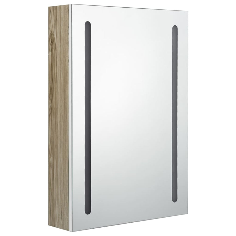 Badkamerkast Met Spiegel En Led Kleurig 50 x 13 x 70 cm Wit en eiken